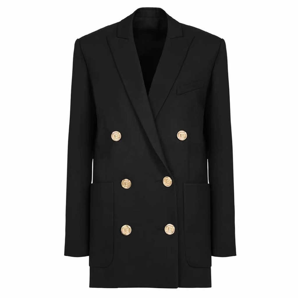 Áo khoác blazer Balmain dài tay dáng lỡ, khuy kim loại nổi bật, thời trang