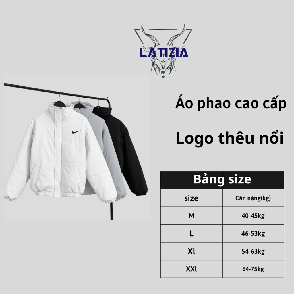 Áo phao NIKE logo thêu ,Áo khoác phao nike béo nam nữ cao cấp,hàng xịn latizia.vn