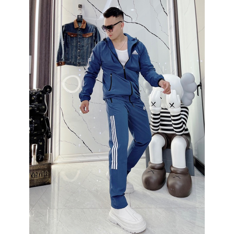 Bộ gió thể thao nam adidas 2 lớp phối sọc mẫu mới chất gió mịn đẹp thiết kế trẻ trung chất