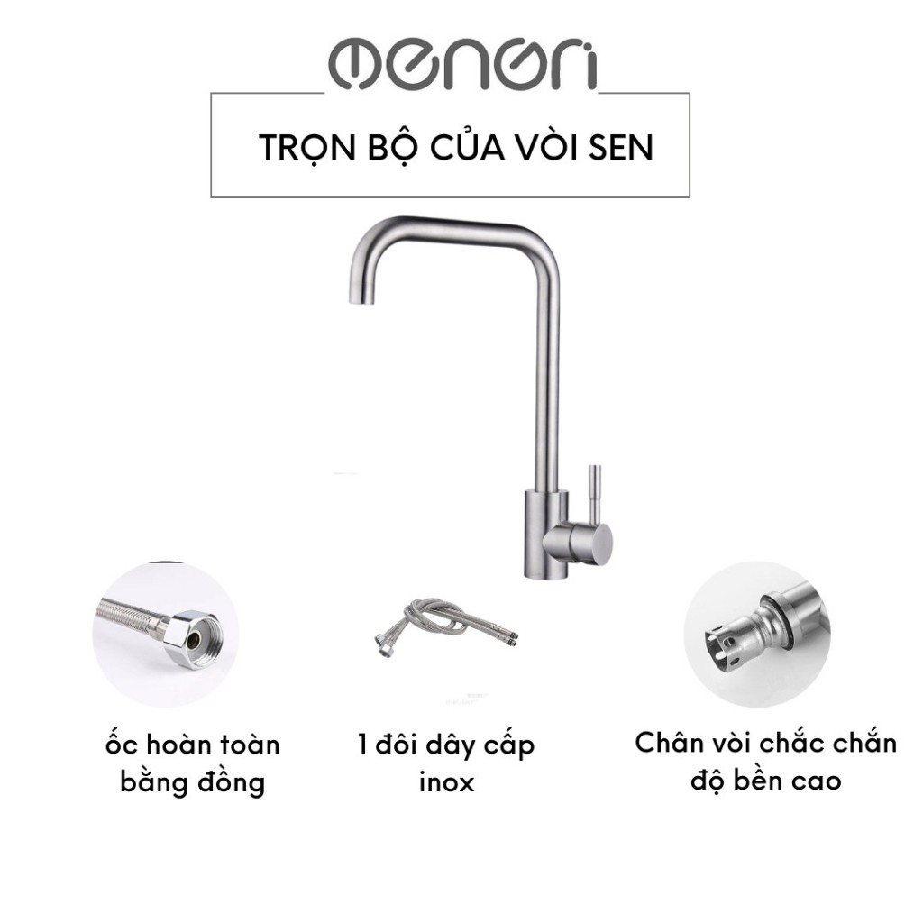 Vòi Chậu Rửa Chén Lavabo INOX304 Xoay 360 Xả 2 Đường Nóng Lạnh Kèm 2 Dây Cấp - OENON