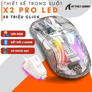 Chuột Không Dây Gaming Attack Shark X2 PRO Trong Suốt LED RGB, Pin Trâu, Có Dock Sạc Rời