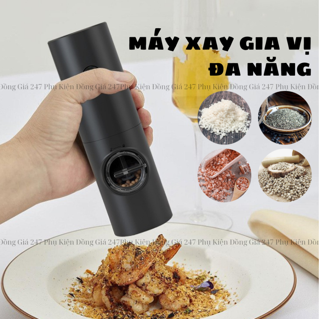 Máy xay gia vị, muối, hạt tiêu tự động cầm tay đa năng có 5 chế độ điều chỉnh