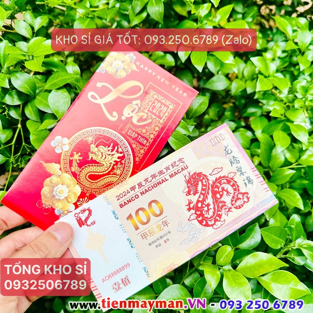 Tiền Lưu Niệm Con Rồng Macao 100 Patacas - Lì Xì May Mắn Mừng Tết 2024 - tặng bao lì xì