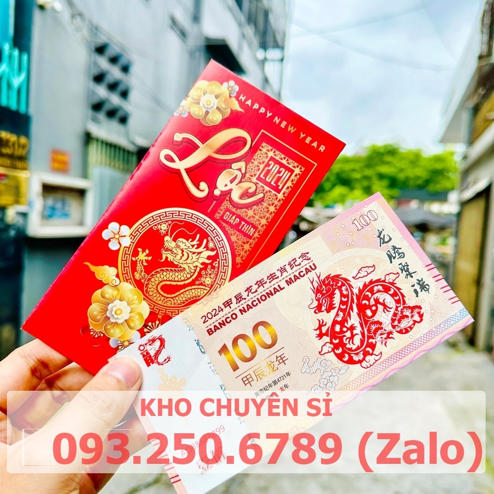 Tiền Lưu Niệm Con Rồng Macao 100 Patacas - Lì Xì May Mắn Mừng Tết 2024 - tặng bao lì xì