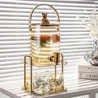 Bình nước thủy tinh cao cấp có vòi và chân đế kèm cốc, bình ngâm hoa quả, detox phong cách sang trọng hàng có sẵn