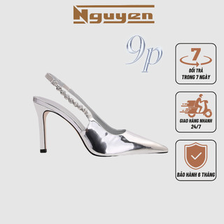 Giày cao gót Nguyễn Gia mũi nhọn nhọn bít mũi quai đính đá gót cao 7p và 9p-N118