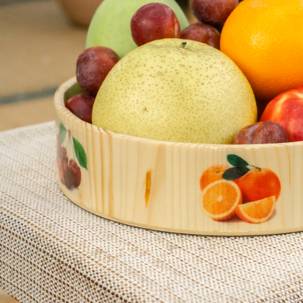 Khay gỗ decor đựng trái cây hình tròn dùng để trưng bày, trang trí nhà cửa - 4 kích thước