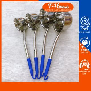 Gáo múc nước lèo inox có vạch đo lường nhiều kích cỡ từ 300ml đến 1200ml, cây múc nước lèo