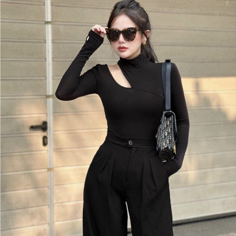 Áo thun cổ cao khoét hở vai sang chảnh M79