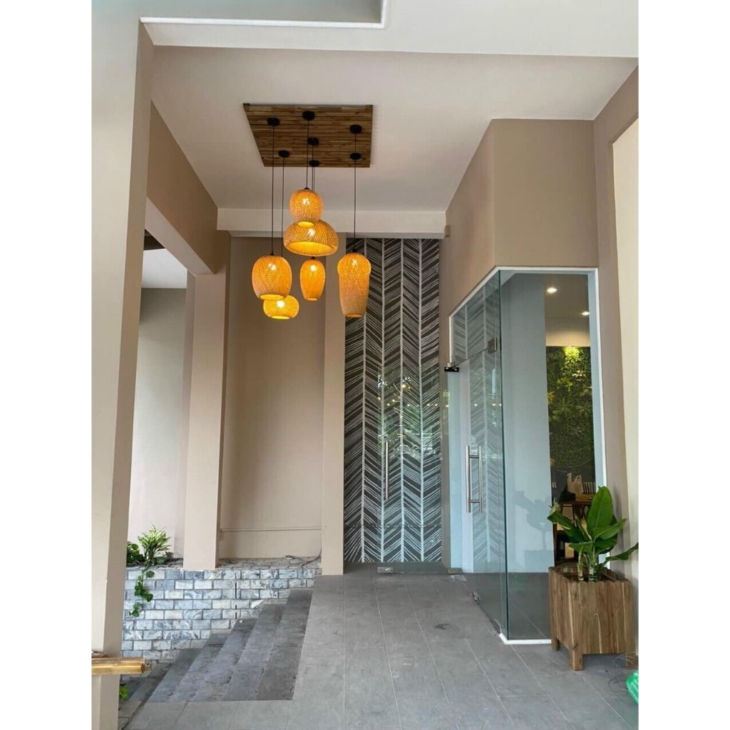 Đèn mây tre đan thả trần hình đám mây, Trang trí nhà cửa, nhà hàng, quán cà phê