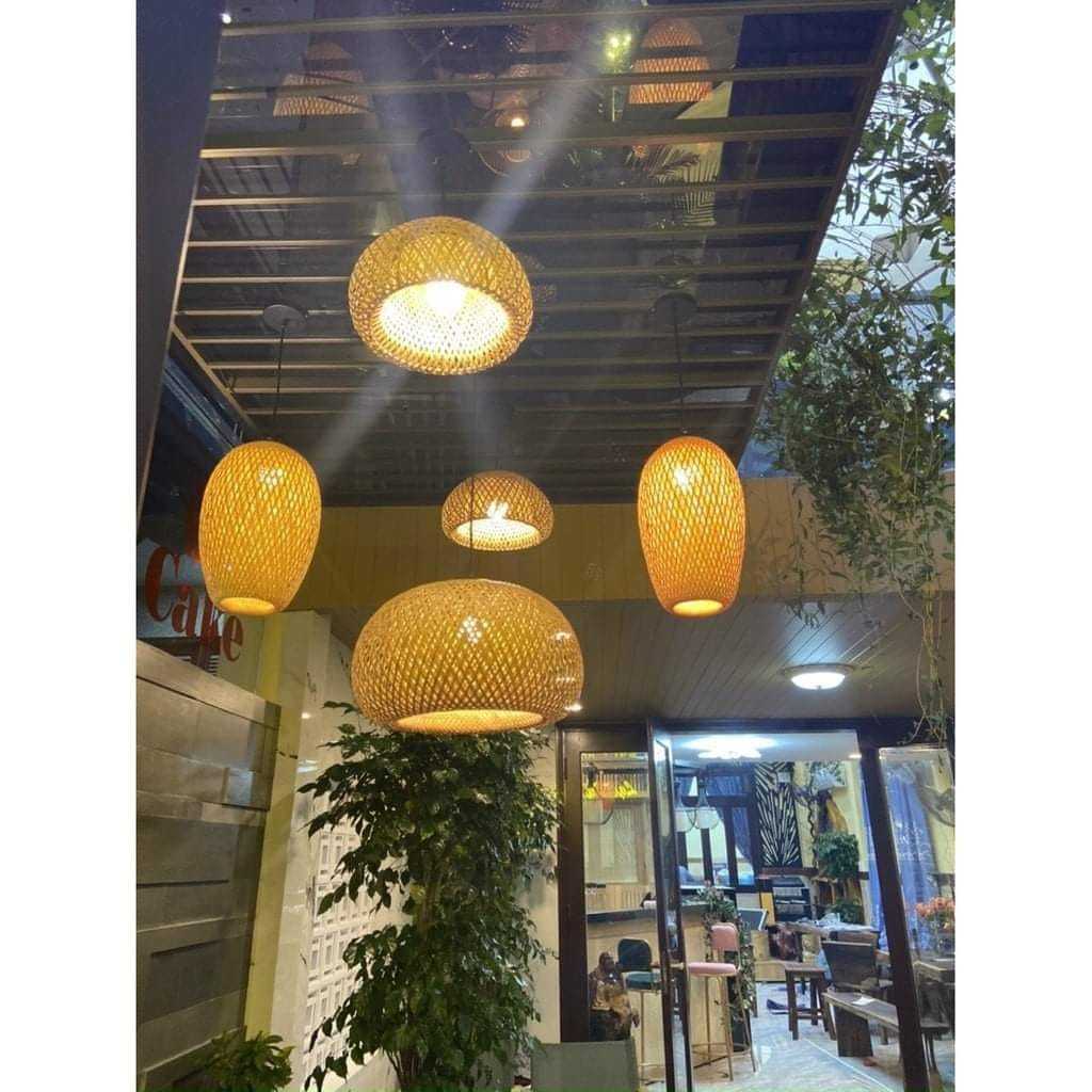 Đèn mây tre đan thả trần hình đám mây, Trang trí nhà cửa, nhà hàng, quán cà phê