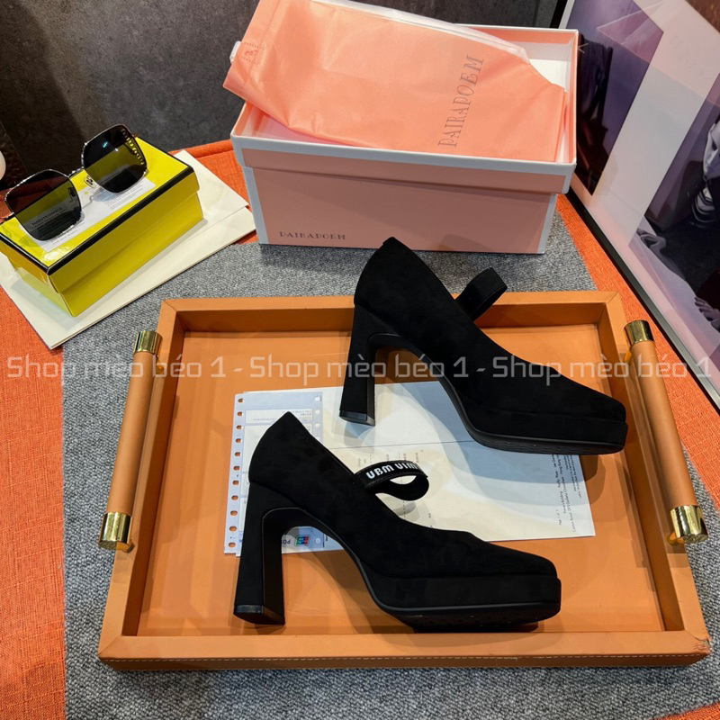 Giày cao gót miu mũi vuông đế đúp quai ngang gót trụ fullbox hàng quảng châu cao cấp