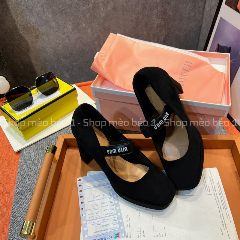 Giày cao gót miu mũi vuông đế đúp quai ngang gót trụ fullbox hàng quảng châu cao cấp