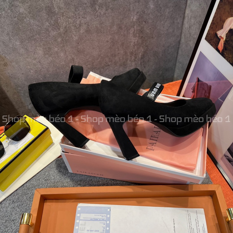 Giày cao gót miu mũi vuông đế đúp quai ngang gót trụ fullbox hàng quảng châu cao cấp