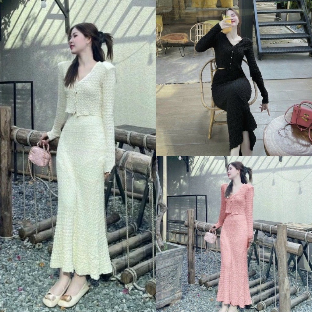 Set bộ đồ nữ body cổ V tay dài chất xô 2 lớp xinh xắn dành cho các nàng diện đi tiệc, đi chơi, thời trang nữ MOON