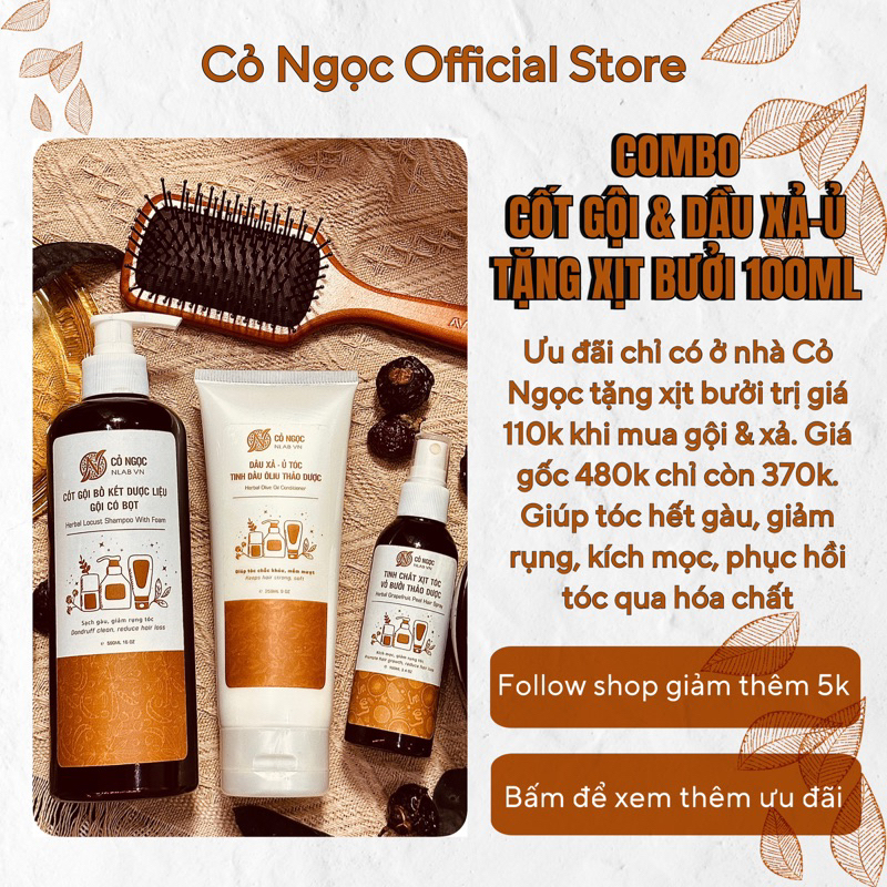 COMBO DẦU GỘI BỒ KẾT CÓ BỌT 500ML, DẦU XẢ Ô LIU 250ML, TINH CHẤT XỊT TÓC VỎ BƯỞI THẢO DƯỢC 100ML