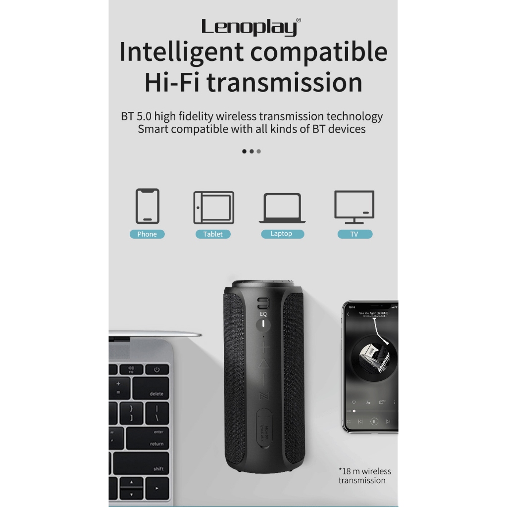 Loa LenoPlay S12| Loa nghe nhạc Bluetooth Công suất 30W, Pin 4000mAh, Kháng nước - Chính hãng, Bảo hành 12Th - OBIBI