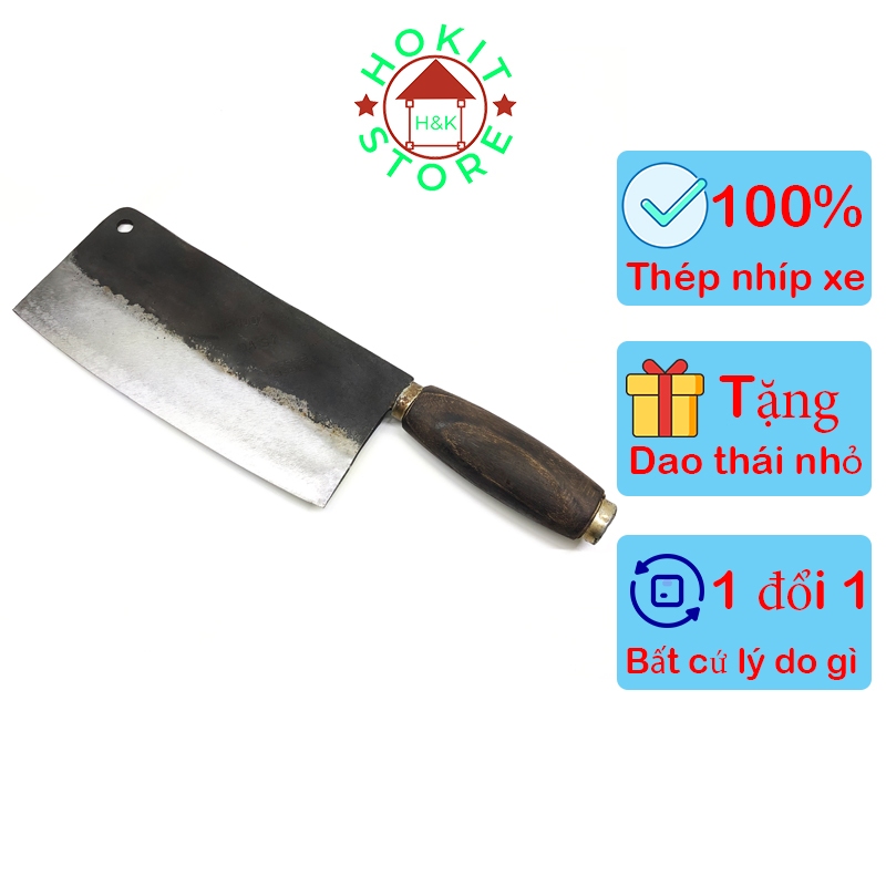 Dao chặt xương Đa sỹ, dùng để chặt gà vịt cán gỗ làm từ nhíp xe Nga siêu bền- Chặt đầm tay chắc nịch nặng 700g - 900g