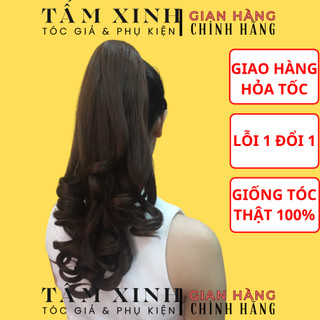 Tóc giả kẹp nữ đẹp, kiểu dáng tóc giả nữ xoăn lọn sang trọng - đuôi tóc giả 45cm