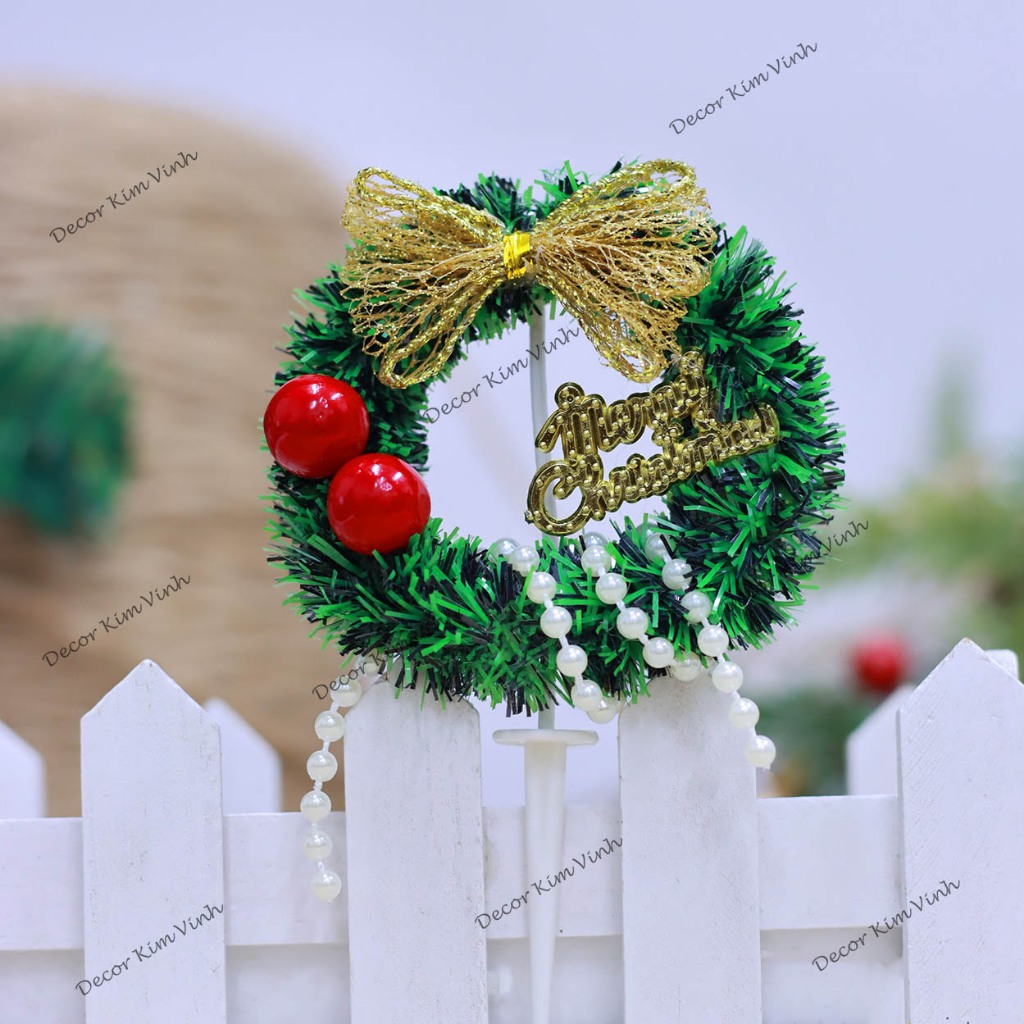 Vòng Hoa Cắm Bánh Kem Noel Trang Trí Bánh Kem Noel Giáng Sinh
