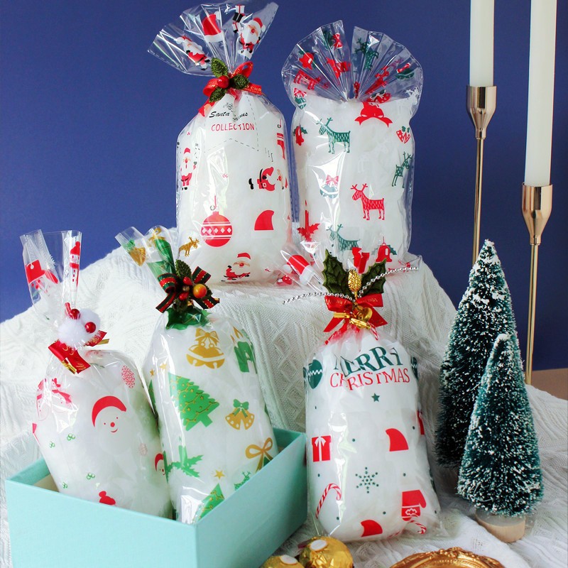 Set 10 Túi TUI11Đựng Quà Kẹo Giáng Sinh Trong Suốt Nhiều Hoạ Tiết Phụ Kiện Trang Trí Noel
