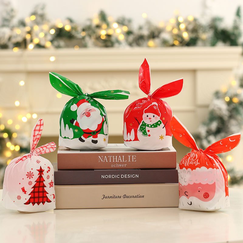 Set 10 Túi Nhí TUI12 Có Quai Cột Đựng Quà Giáng Sinh Nhiều Hoạ Tiết Phụ Kiện Trang Trí Noel Giáng Sinh
