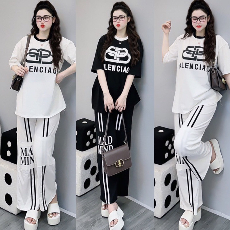 Set Bộ Áo Form Rộng Tay Ngắn Balen.Ci.Aga + Quần Ống Xuông Viền