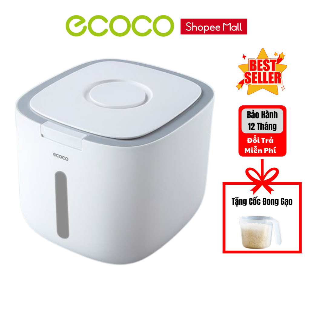 Thùng Đựng Gạo ECOCO Cao Cấp, Có Viền Silicon Chống Ẩm Chống Mối Mọt, Hàng Chính Hãng