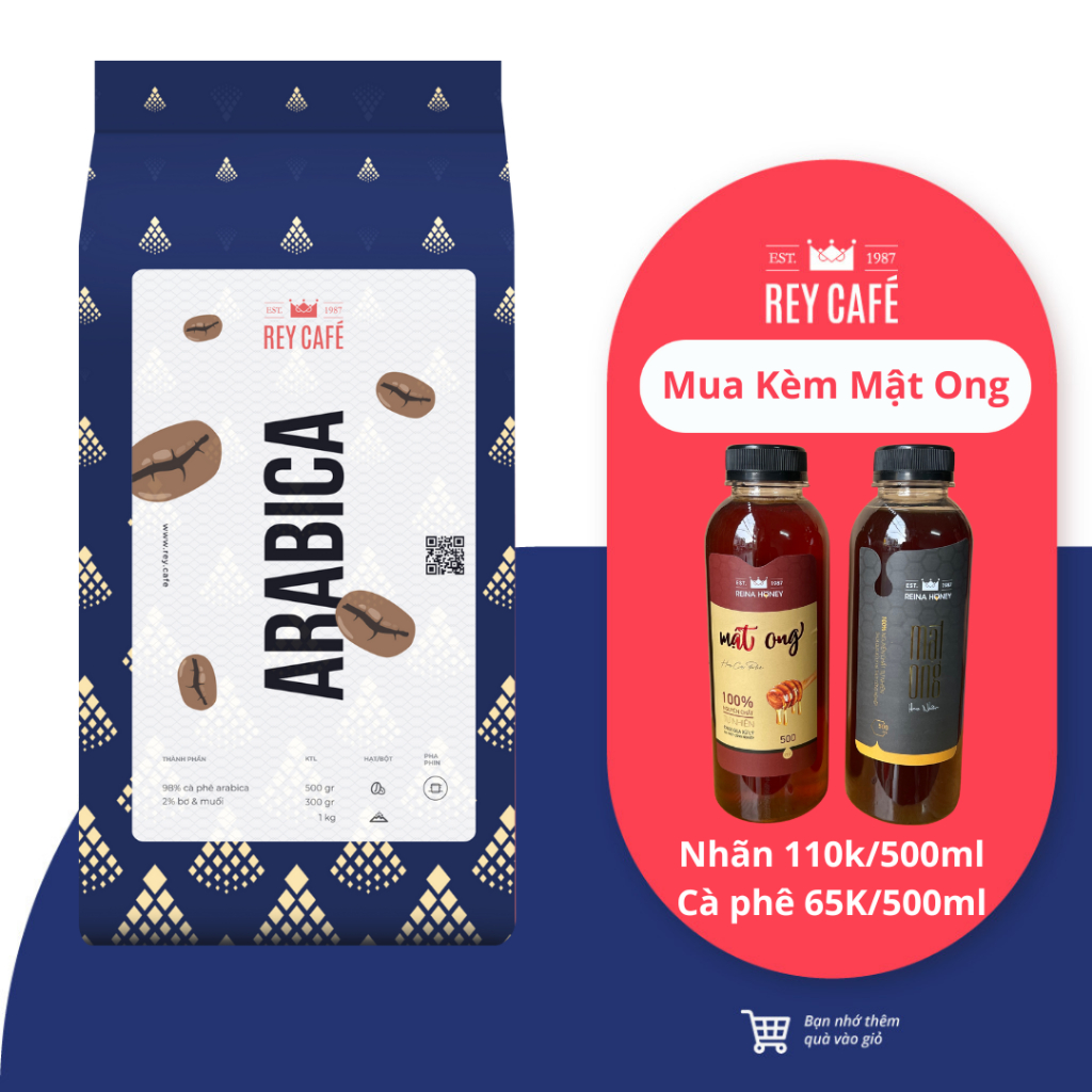 Cà Phê Arabica (XX: Cầu Đất) Rang Bơ Nguyên Chất - Pha Phin - Thương Hiệu Rey Cafe