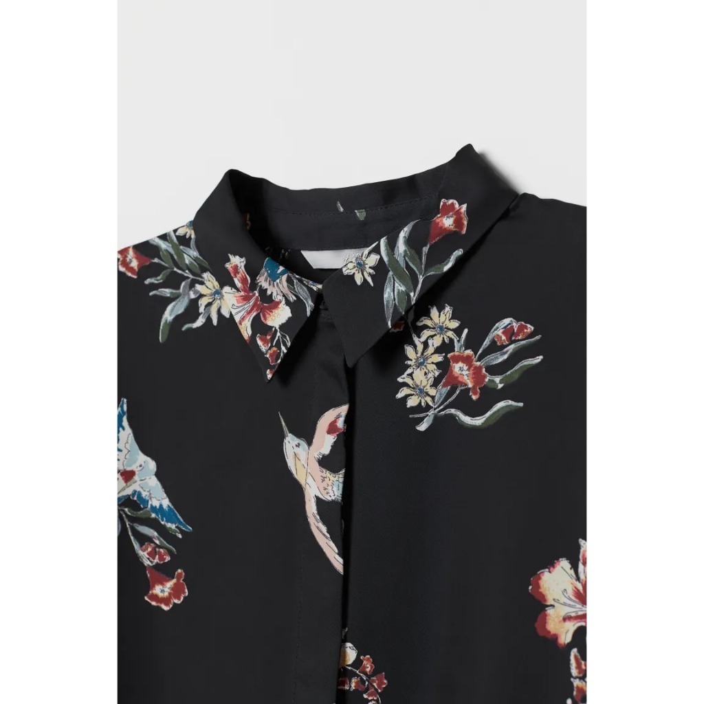 Áo somi viscose nữ Đen bird HM H&M_hàng chính hãng authentic