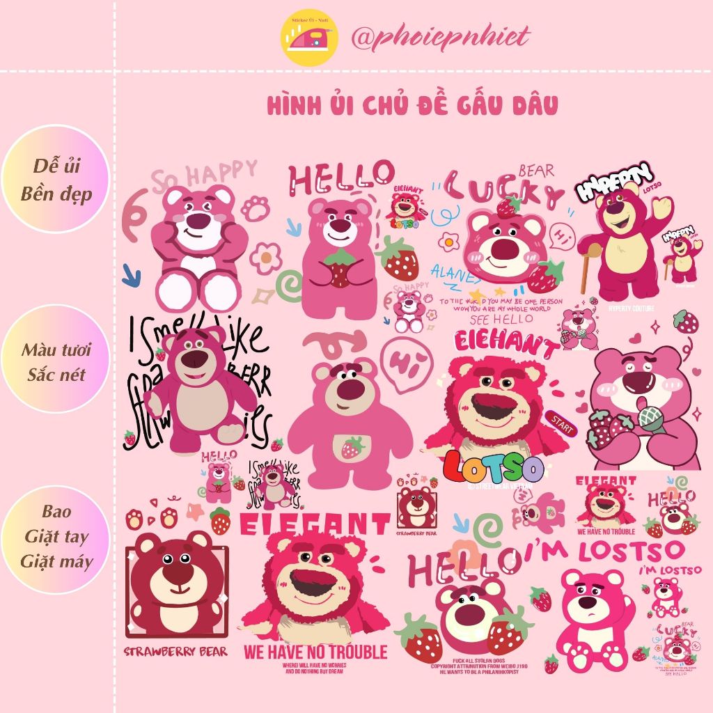 Hình ủi, ép nhiệt chủ đề gấu dâu siêu cute 01
