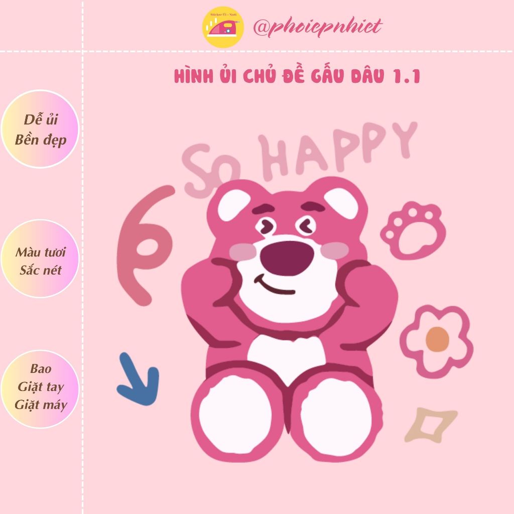 Hình ủi, ép nhiệt chủ đề gấu dâu siêu cute 01