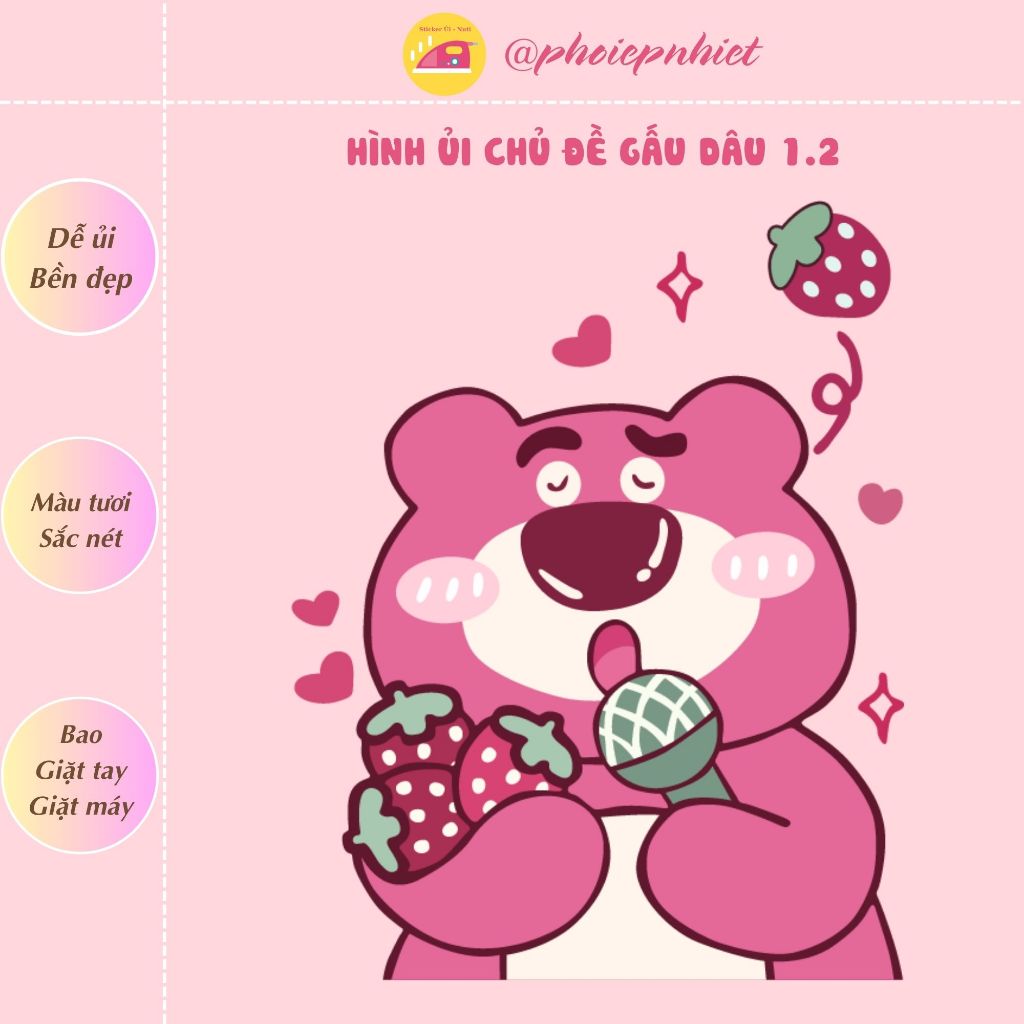 Hình ủi, ép nhiệt chủ đề gấu dâu siêu cute 01