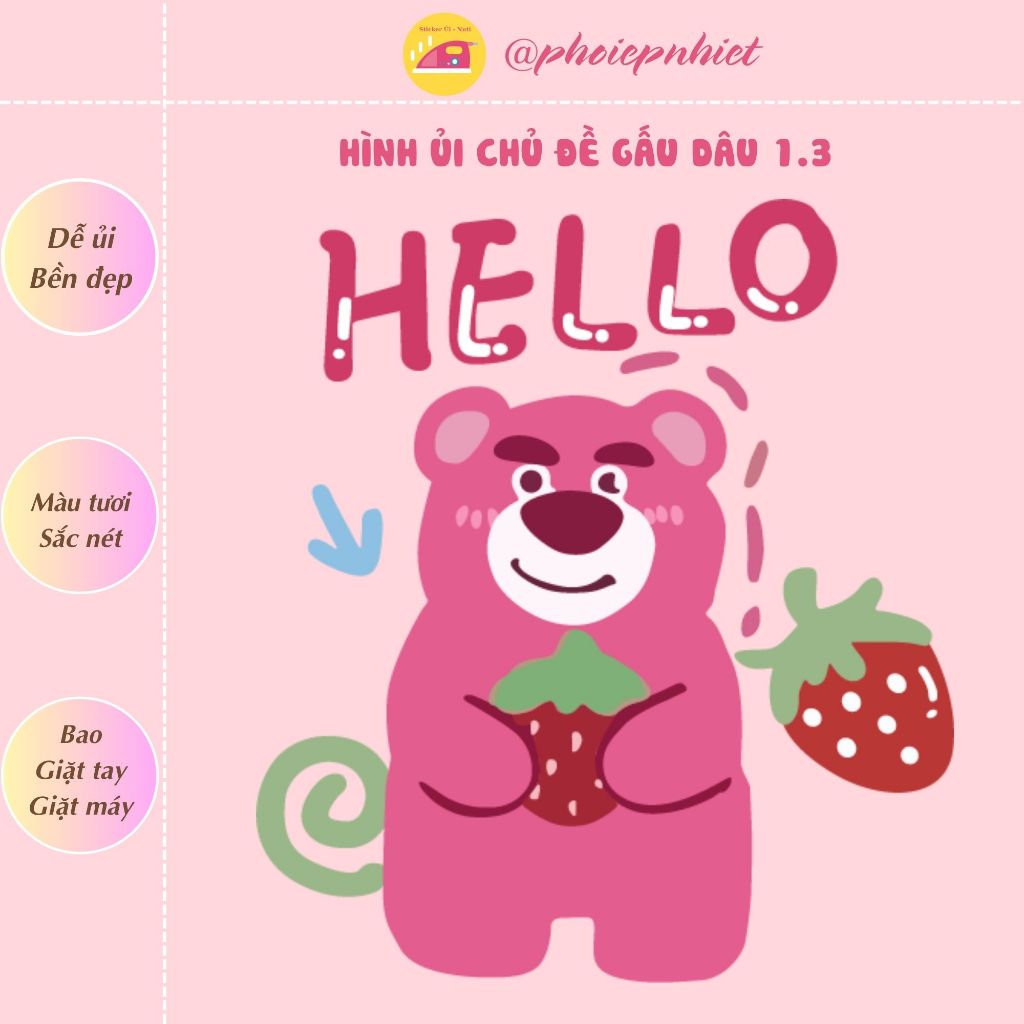 Hình ủi, ép nhiệt chủ đề gấu dâu siêu cute 01