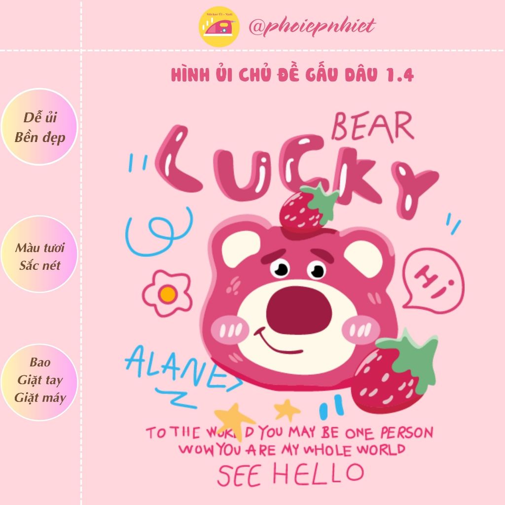 Hình ủi, ép nhiệt chủ đề gấu dâu siêu cute 01