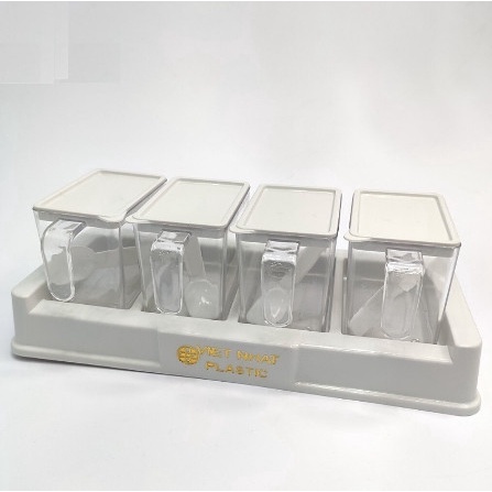 Set 4 hũ đựng gia vị Việt Nhật, hộp đựng gia vị có muỗng, lọ đựng gia vị cao cấp