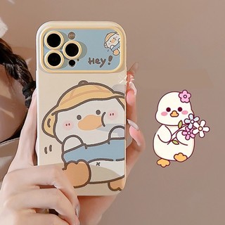 Ốp iphone hình chú vịt đội mũ rơm cute khung camera iphone 6/6s/7/8plus/X/XS/11/12/13/14/15 Pro Plus Max 15 Ultra