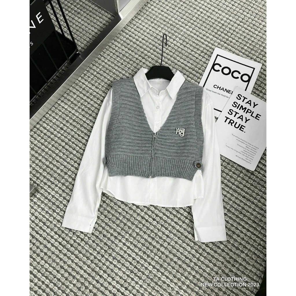 SET ÁO SƠ MI + ÁO GILE LEN TAG W.ANG CHUẨN QCL1