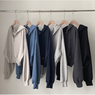 Áo khoác nỉ croptop hoodie zip nữ Dailyme form rộng lửng phong cách Hàn Quốc có mũ chống nắng khoác mùa đông