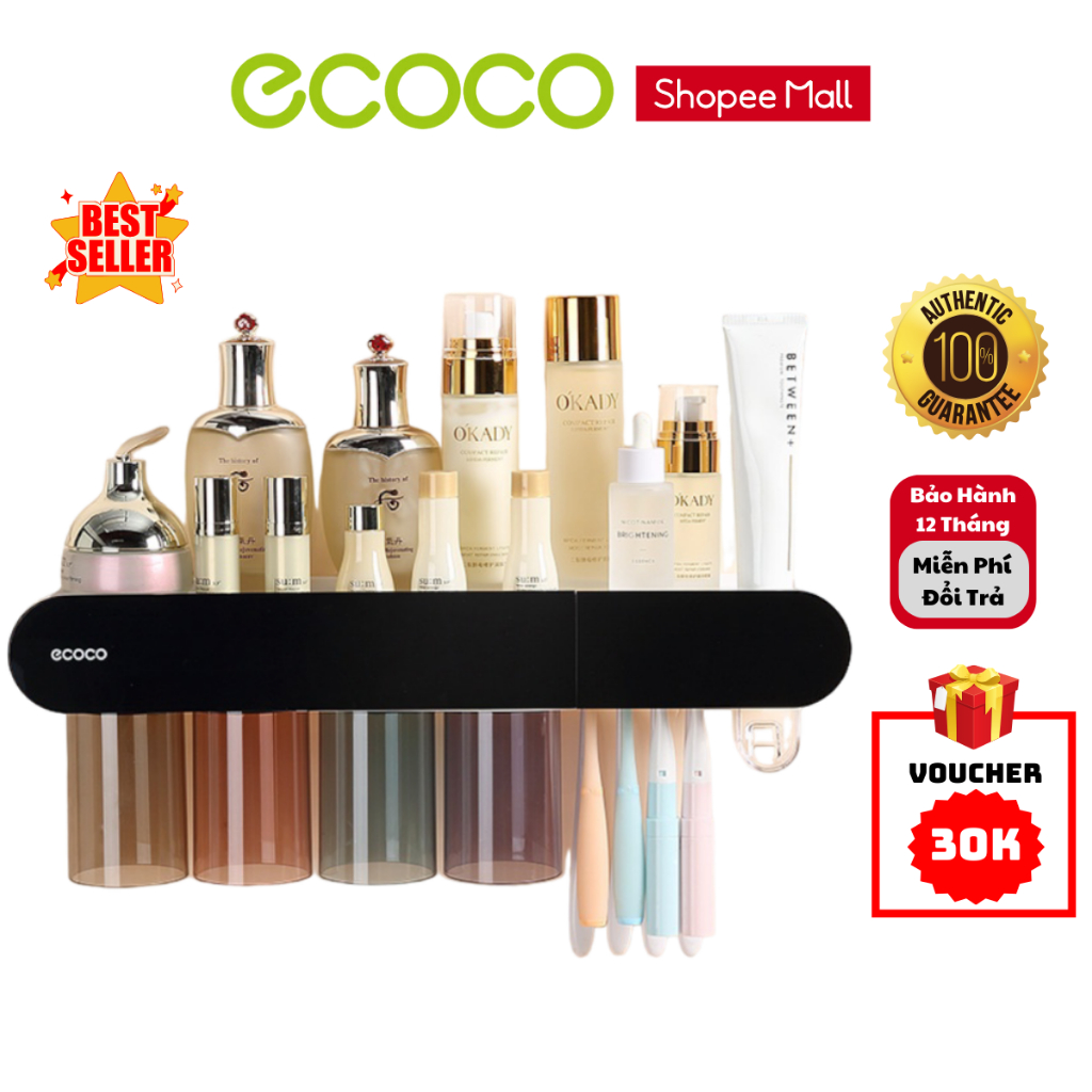 Bộ Nhả Kem Đánh Răng ECOCO Cao Cấp, Kệ Để Đồ Phòng Tắm Chính Hãng Chất Liệu Nhựa ABS,Dễ Dàng Lắp ặt Không Cần Khoan Đục