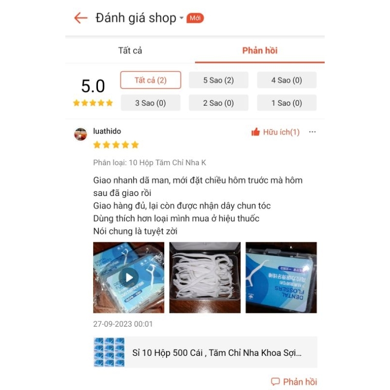 Sỉ 10 Hộp 500 Cái , Tăm Chỉ Nha Khoa Sợi Chỉ Mảnh Loại 1