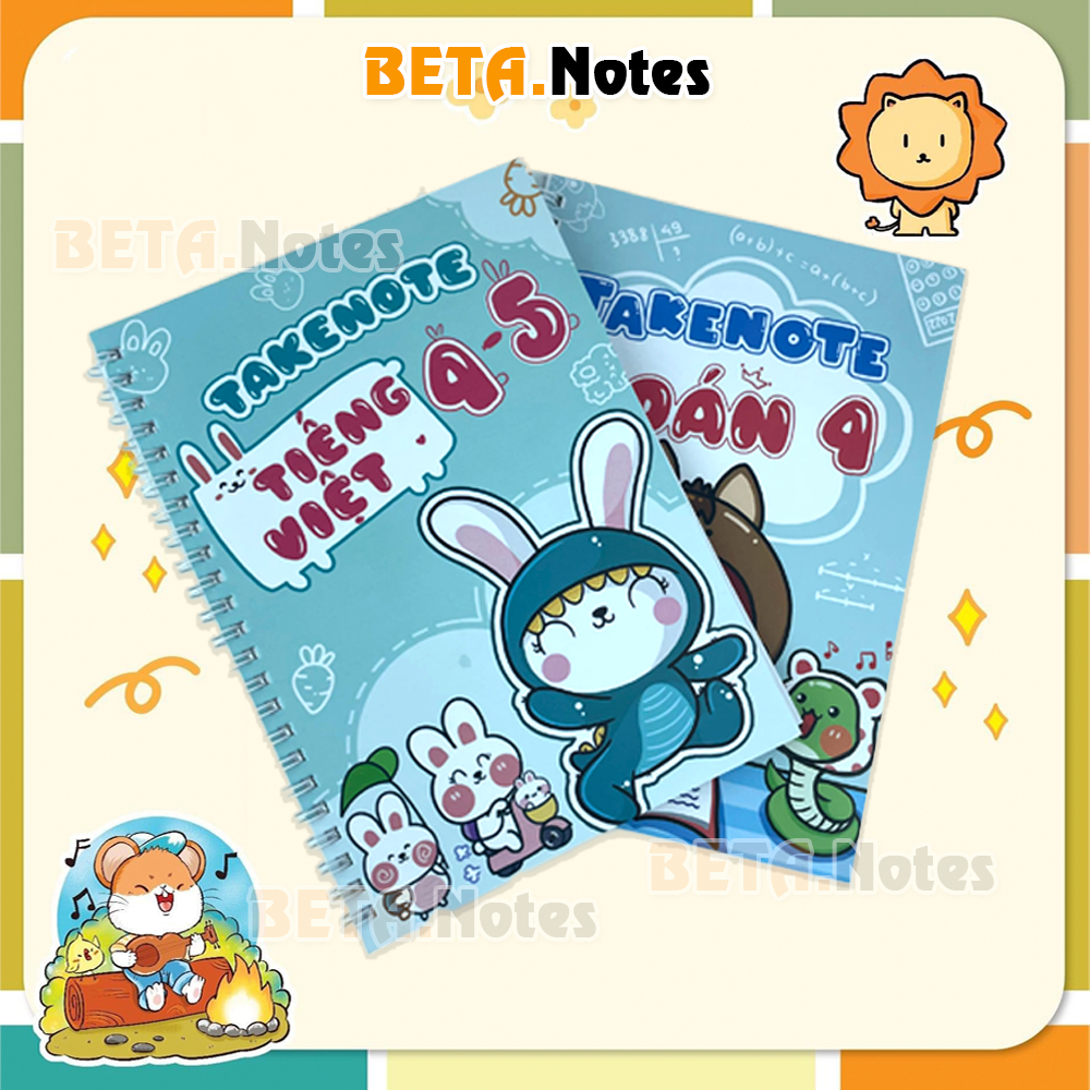 Combo 2 sổ takenotes Toán lớp 4, Tiếng Việt 4 5 tổng hợp kiến thức cho hs cấp 1 phong cách trang trí sticker