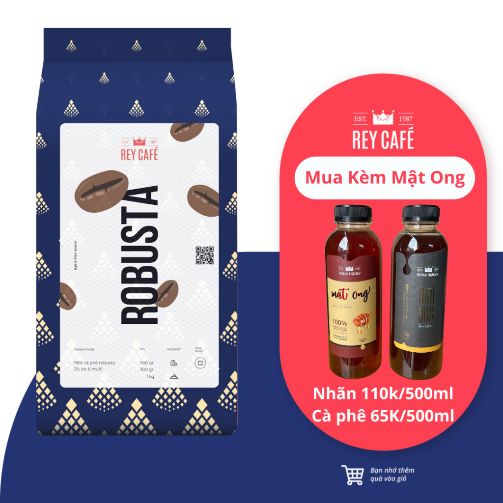 Cà phê Robusta rang bơ nguyên chất - Pha Phin - Thương hiệu Rey Cafe
