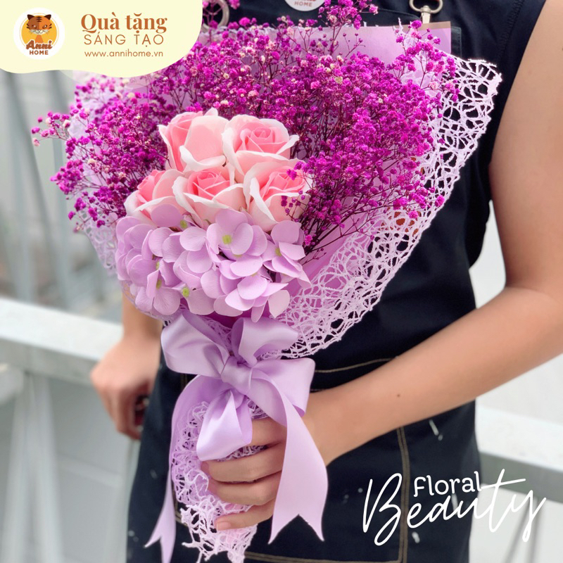Bó hoa khô Baby hoa kiểu sang trọng xinh xắn quà tặng tốt nghiệp, quà tặng valentine, tặng bạn gái -Anni Home