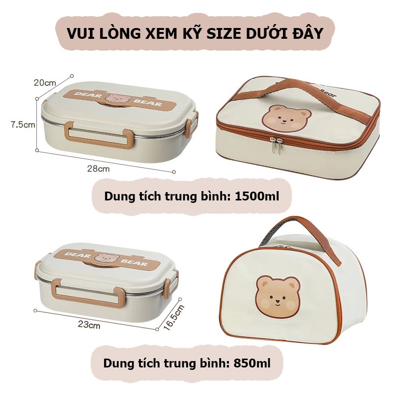 Hộp cơm giữ nhiệt Dear Bear đựng cơm văn phòng, hộp đựng cơm trưa cao cấp chất liệu Inox 304 SUZUKO BAGS HC02