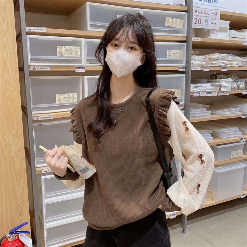 Áo len nữ dài tay phối nơ Tuvada, áo mongtoghi vải len, áo dệt kim dài tay Hàn quốc LTB54