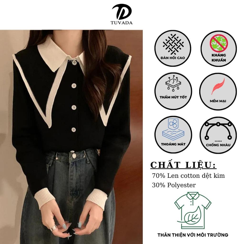 Áo polo nữ dài tay phối màu vạt áo Tuvada, áo mongtoghi vải len, áo dệt kim dài tay Hàn quốc LMT55