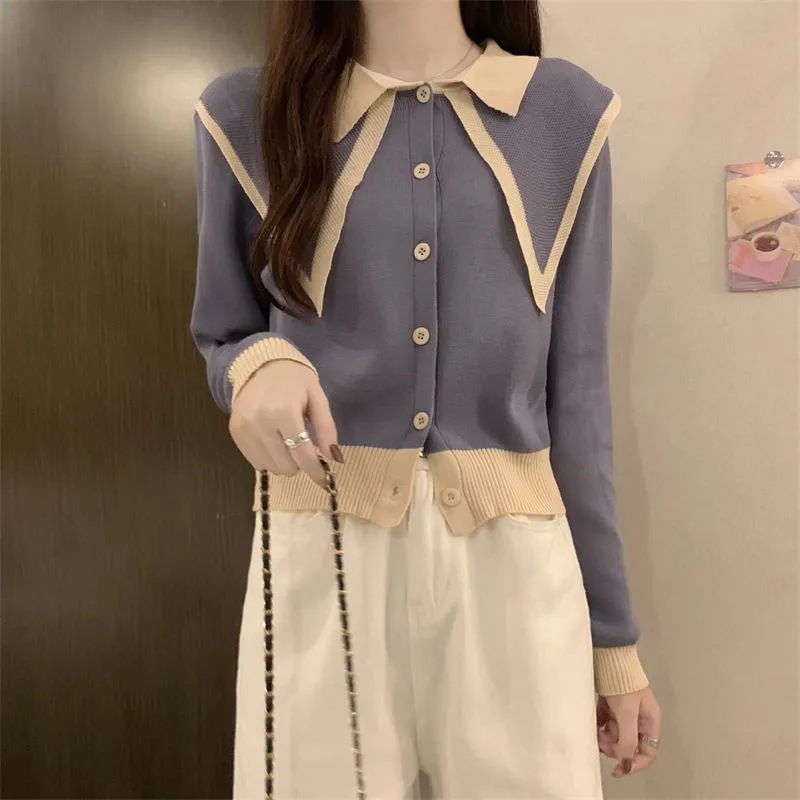 Áo polo nữ dài tay phối màu vạt áo Tuvada, áo mongtoghi vải len, áo dệt kim dài tay Hàn quốc LMT55