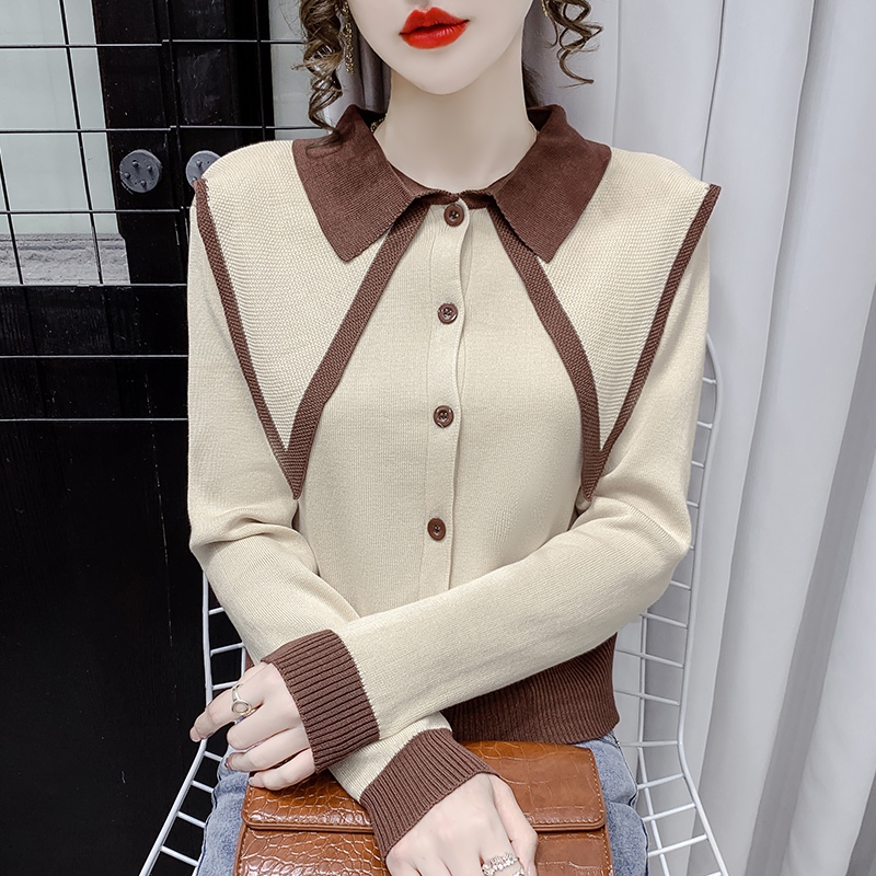 Áo polo nữ dài tay phối màu vạt áo Tuvada, áo mongtoghi vải len, áo dệt kim dài tay Hàn quốc LMT55