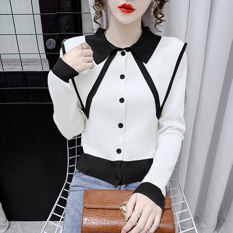 Áo polo nữ dài tay phối màu vạt áo Tuvada, áo mongtoghi vải len, áo dệt kim dài tay Hàn quốc LMT55